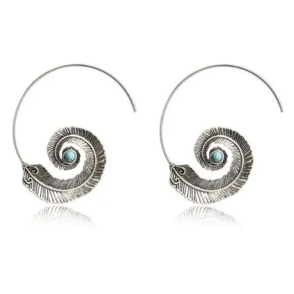 Hoop Earrings Boho Silver Turquoise NWT 💙 - Picture 4 of 6